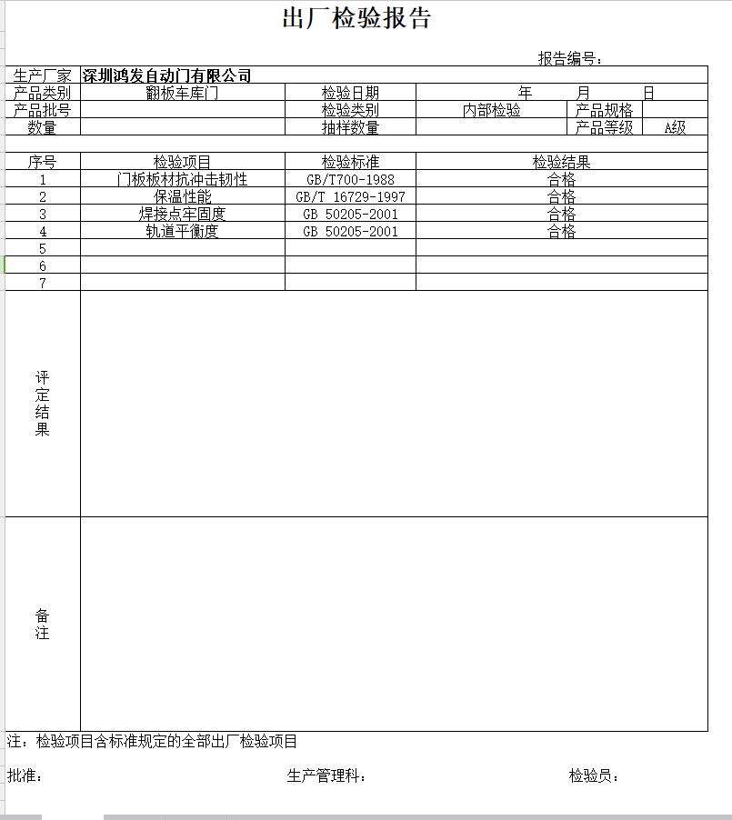 車(chē)庫(kù)翻板門(mén)檢驗(yàn)報(bào)告
